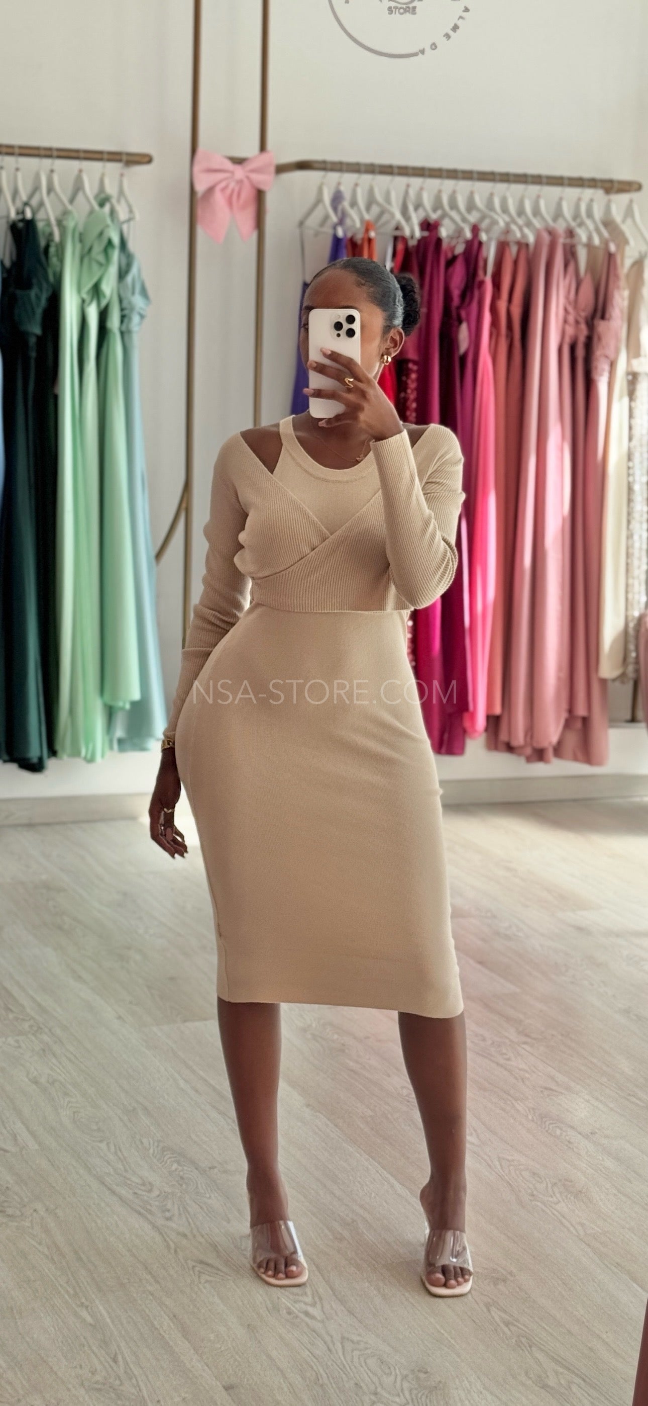 Vestido Cassandra bege - Malha