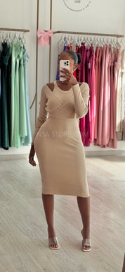 Vestido Cassandra bege - Malha