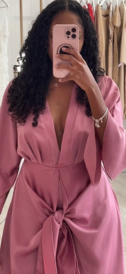 Vestido Mia cetim rosa velho