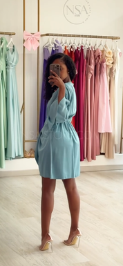 Vestido Mia cetim azul celeste