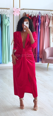 Vestido Bárbara vermelho com bolinhas douradas - Natal