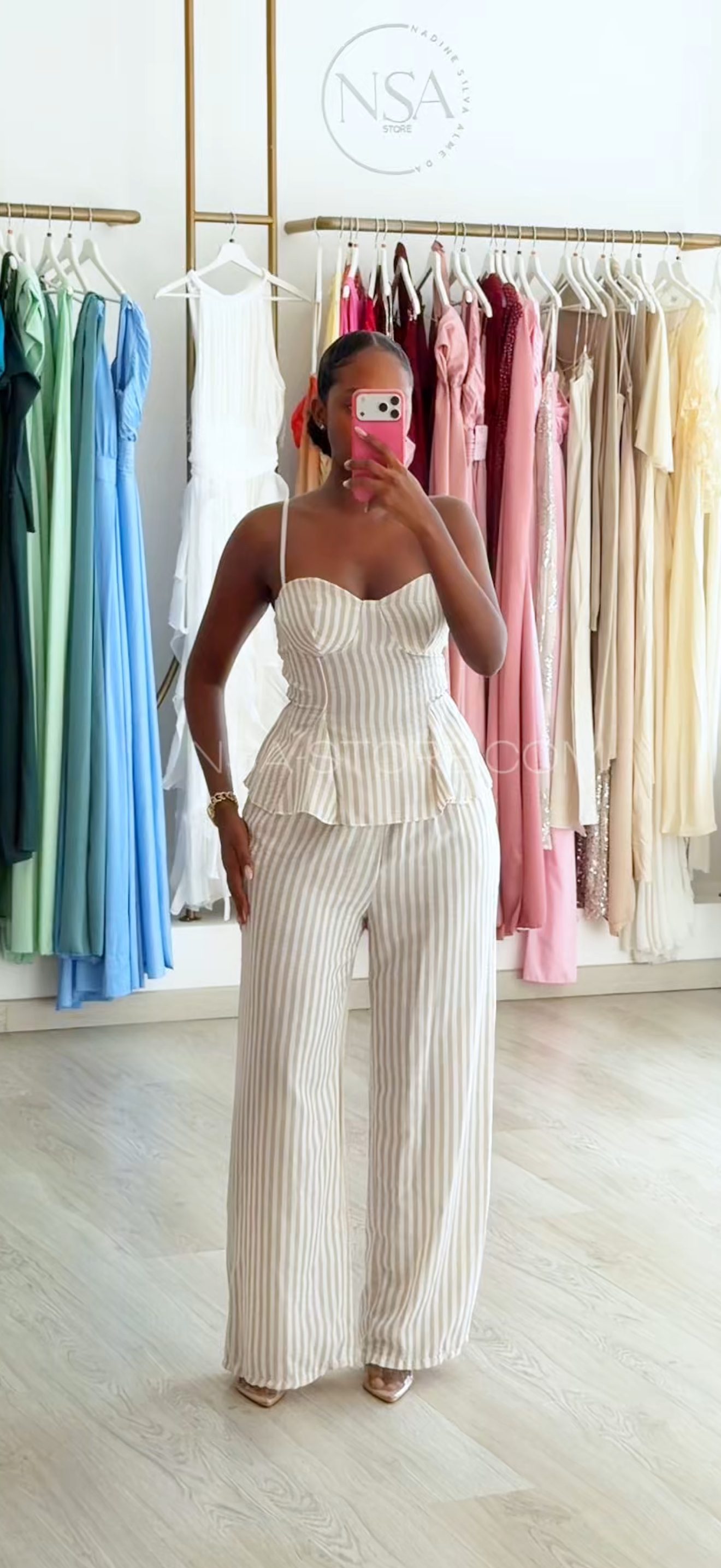 Conjunto babi listras bege