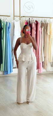 Conjunto babi listras bege