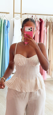 Conjunto babi listras bege