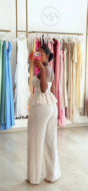 Conjunto babi listras bege