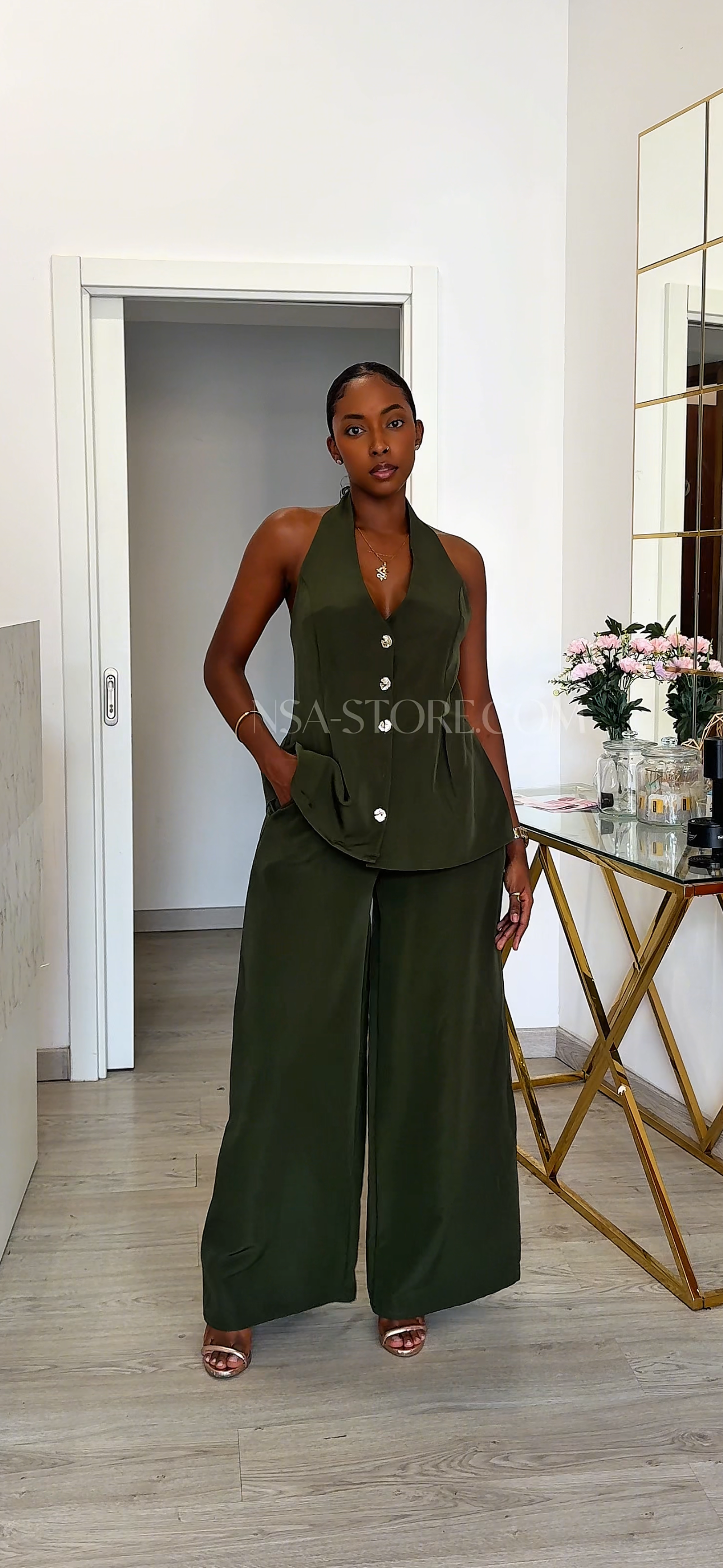 Conjunto Lea verde militar - duas peças